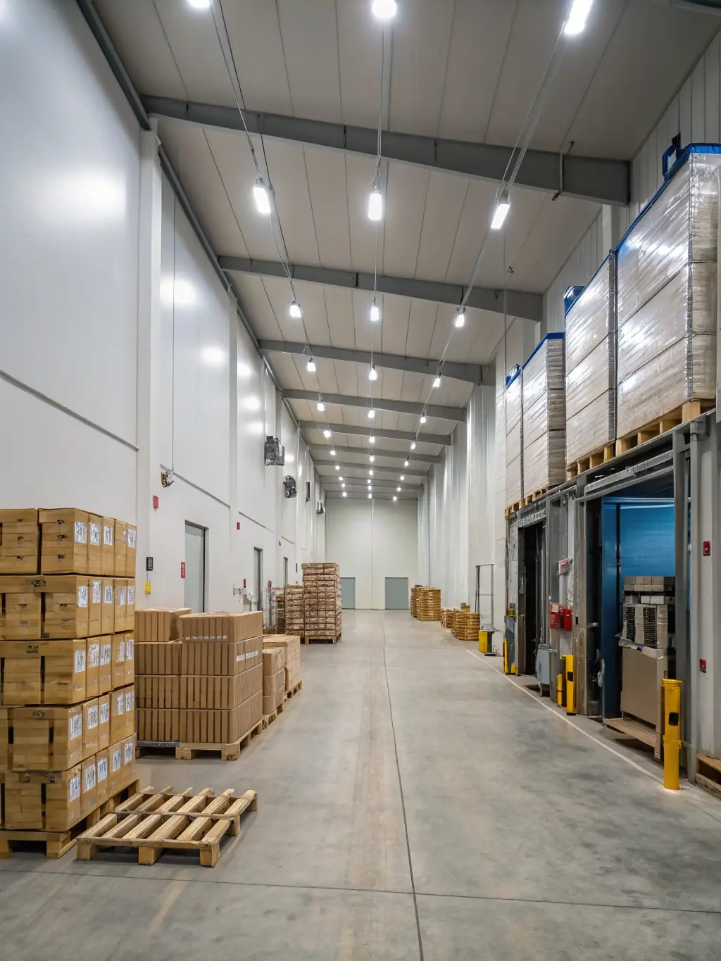 A modern warehouse interior with goods being sorted and prepared for shipment, showcasing Benkotec's warehousing and distribution services.