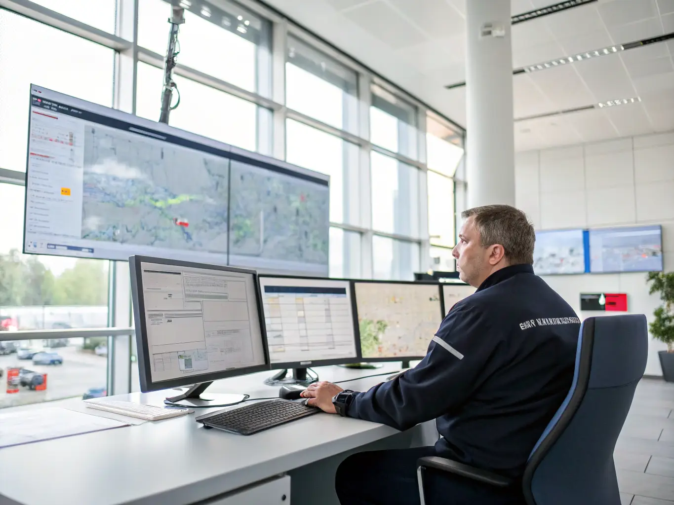 A professional photo of a logistics team member using advanced tracking software to monitor a shipment's progress in real-time.